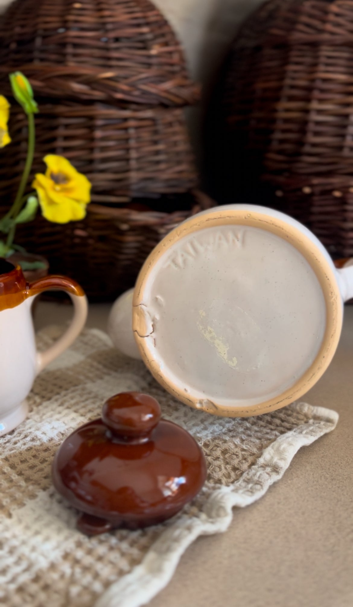 Brown Stoneware Tea Set (includes teapot, creamer, and four mugs)