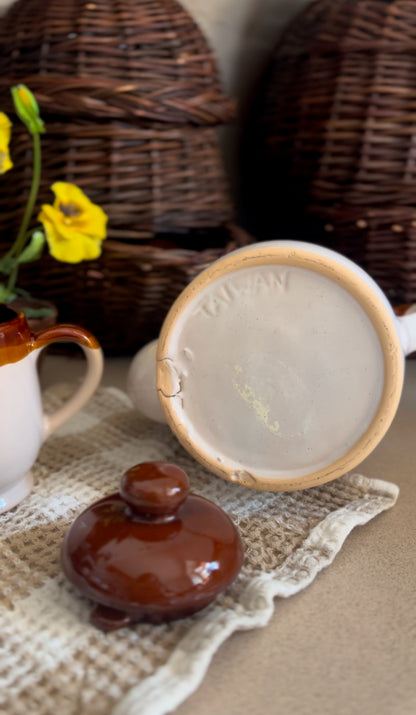 Brown Stoneware Tea Set (includes teapot, creamer, and four mugs)