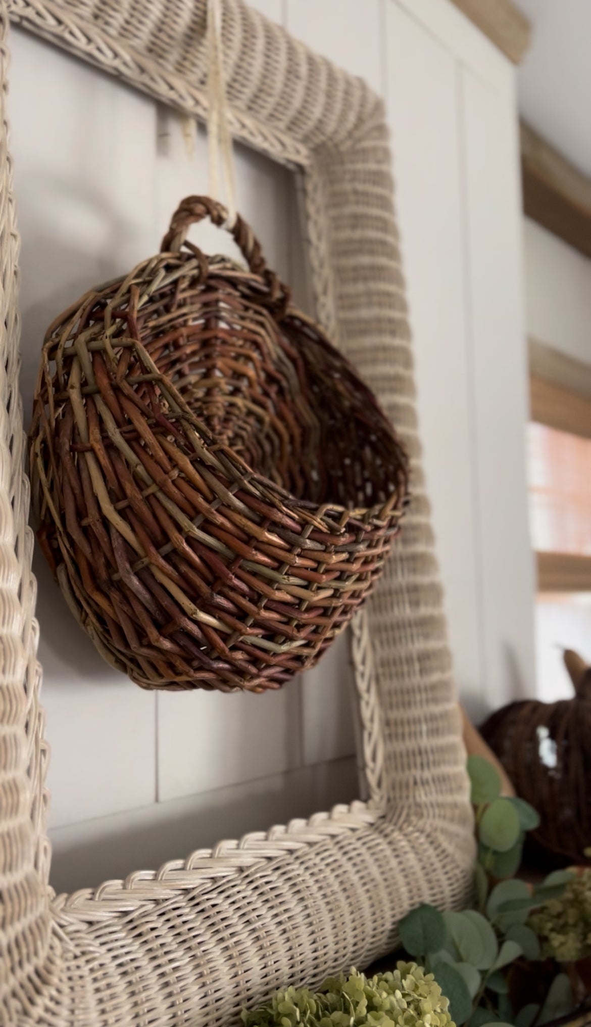 Multi-Colored Woven Stick Hanging Basket