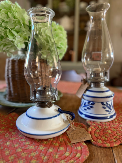 Blue and White Pottery Oil Lamps Made in the USA (sold separately)
