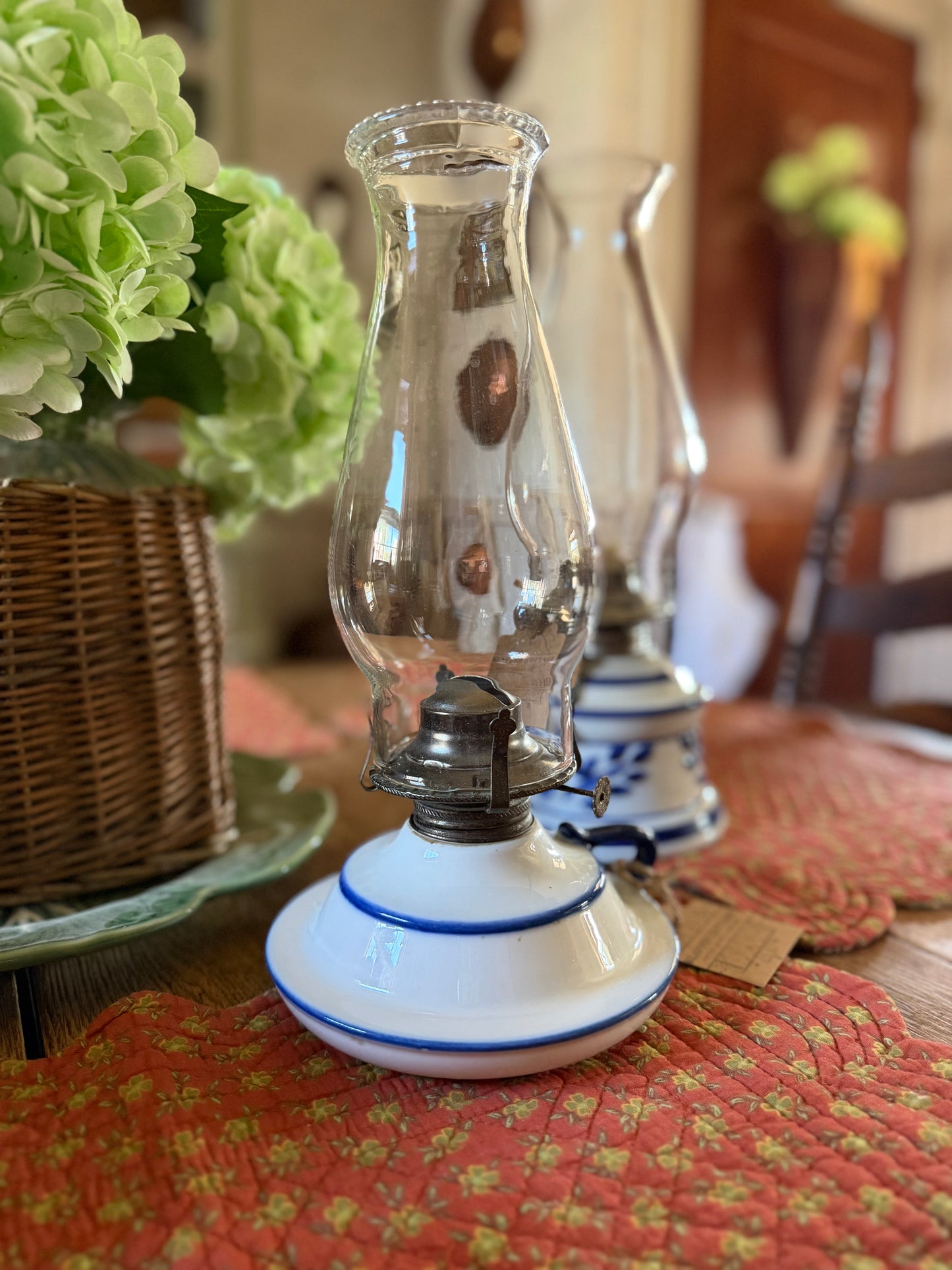 Blue and White Pottery Oil Lamps Made in the USA (sold separately)