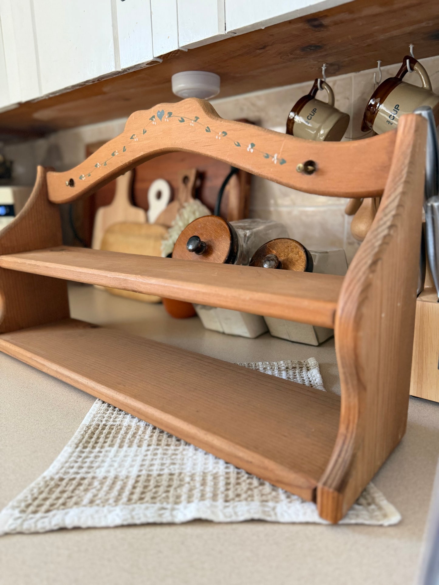 Wooden Shelf with Hand-painted Vine
