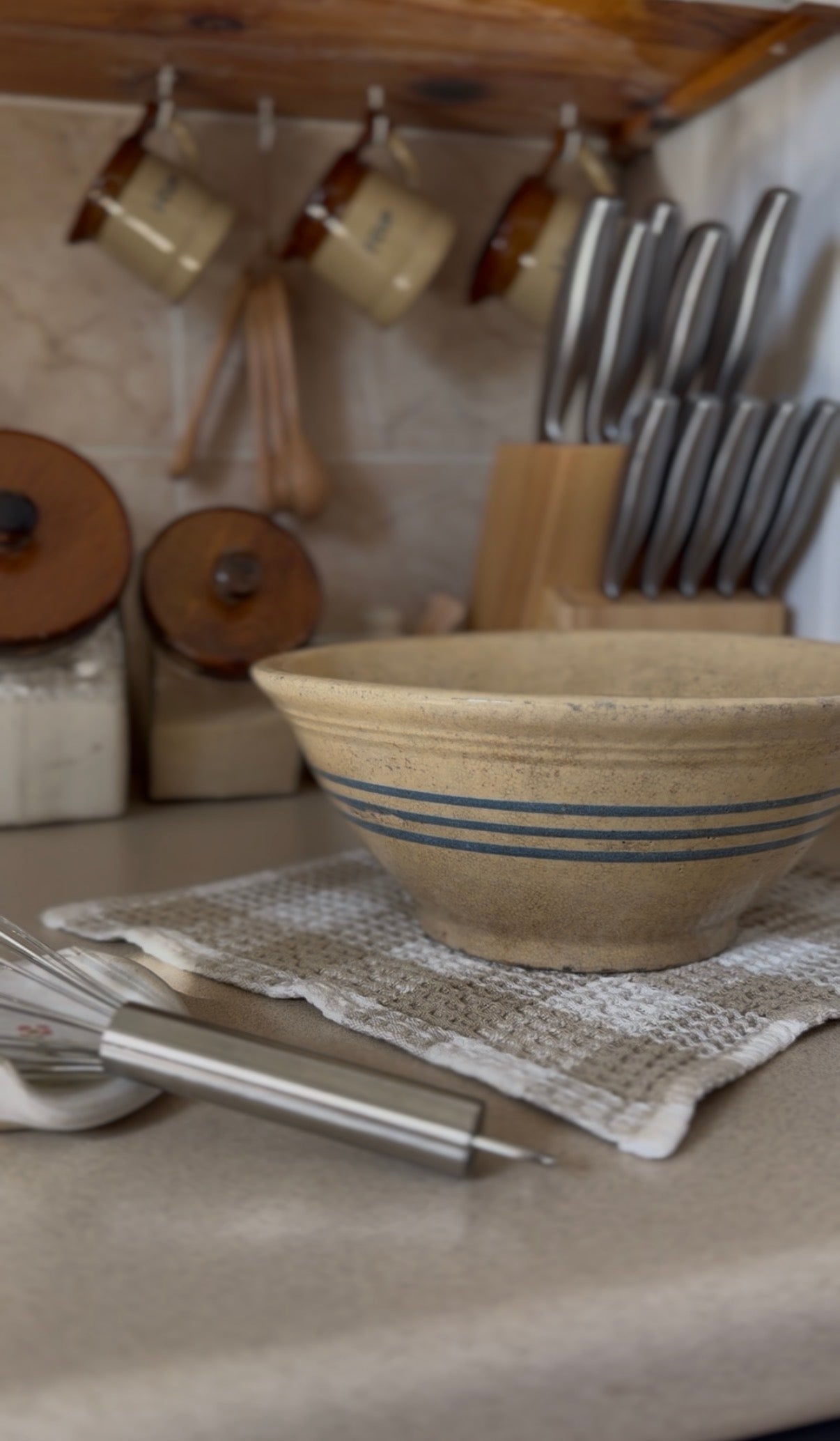 Antique Striped Stoneware Bowl