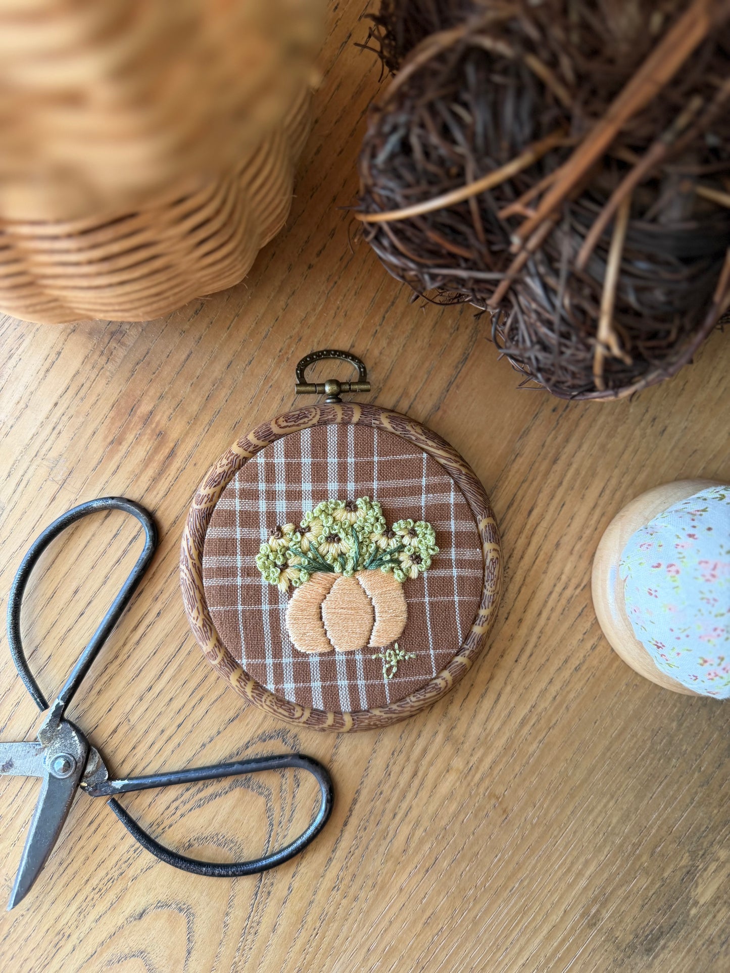 Pumpkin filled with Fall Flowers Embroidery Magnet