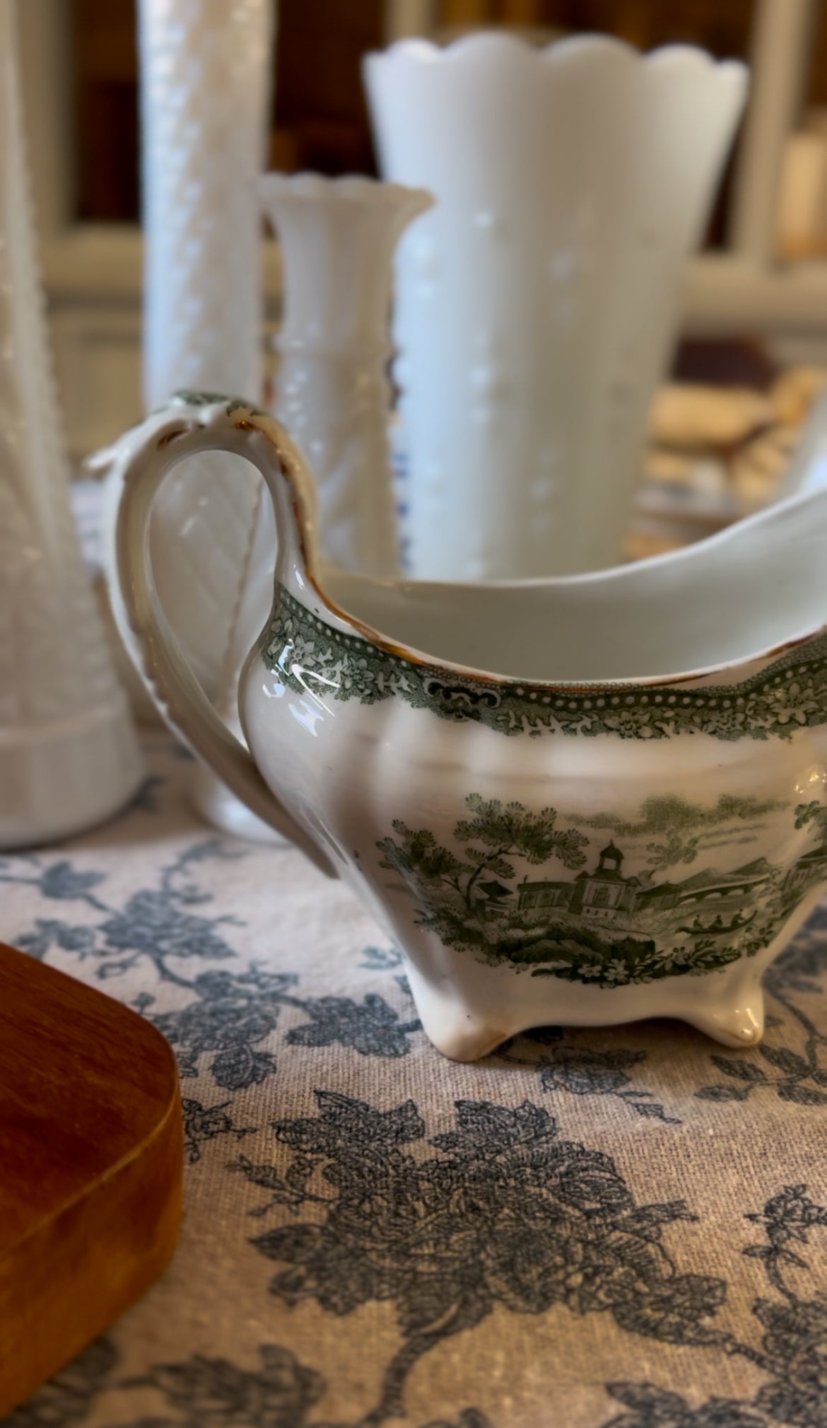 Ridgways England Grecian Green Ironstone Gravy Boat