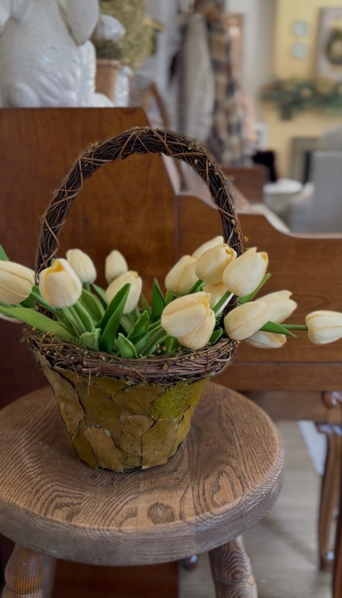 Leaf Basket with Tulips