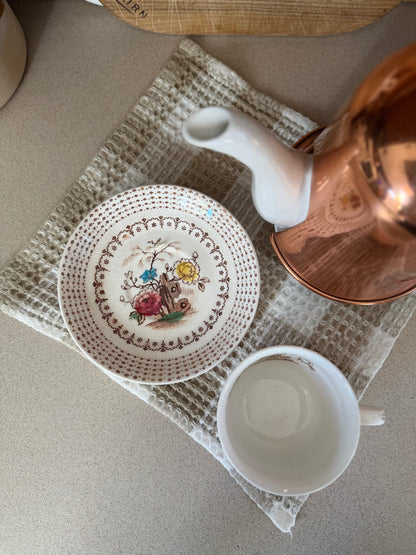 Brown Floral Teacup and Saucer set made in Japan