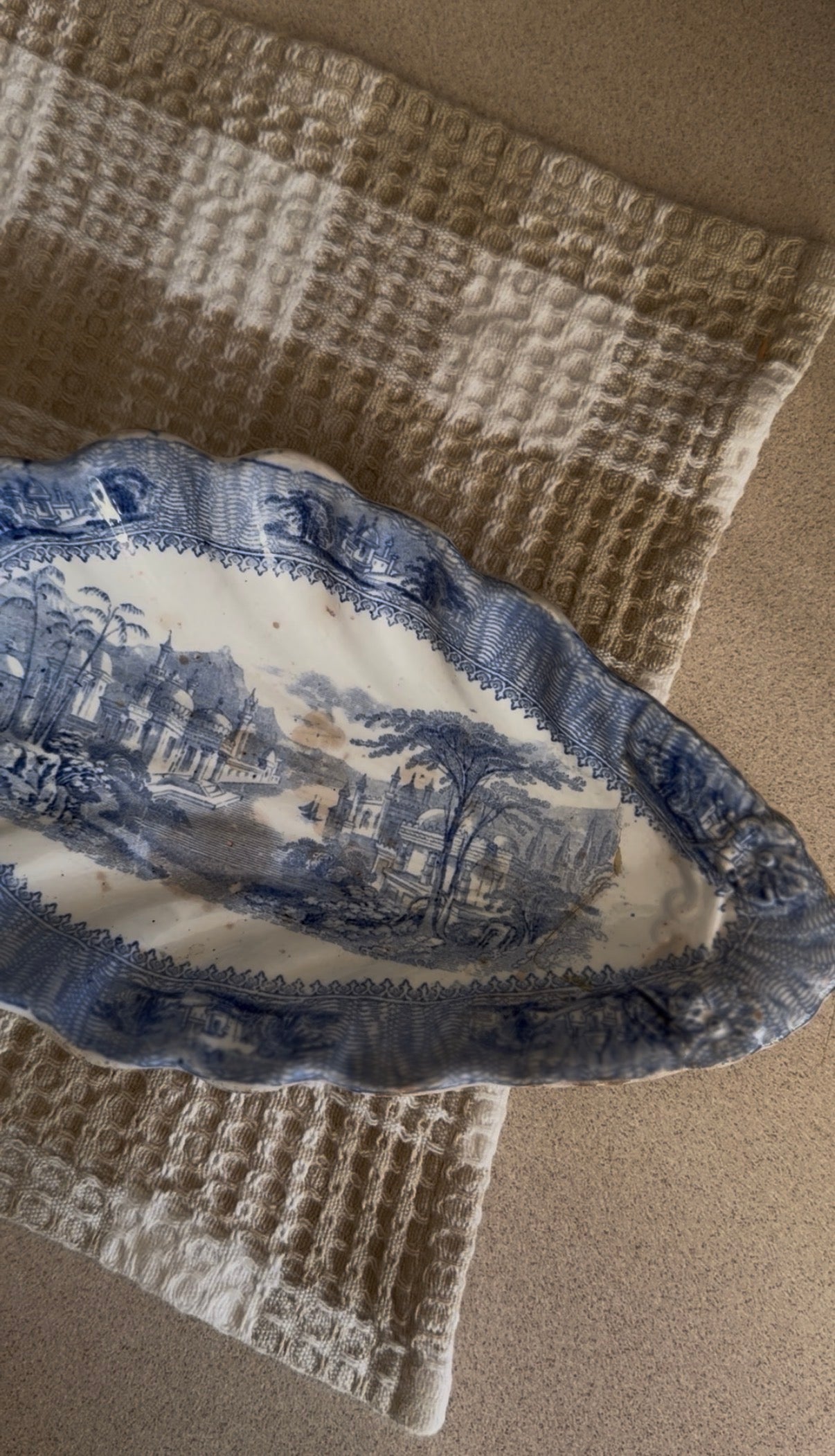 Antique Blue and White Ironstone Dish in pattern "Siam" by J. Clementson