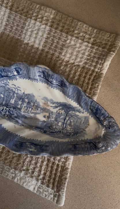 Antique Blue and White Ironstone Dish in pattern "Siam" by J. Clementson
