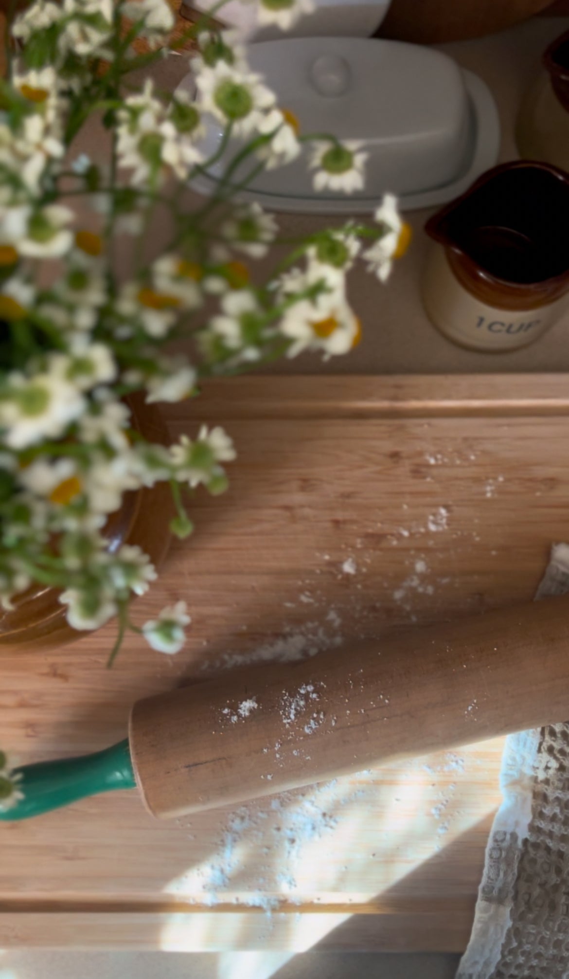 Vintage Solid Wood Rolling Pin with Chippy Green Paint