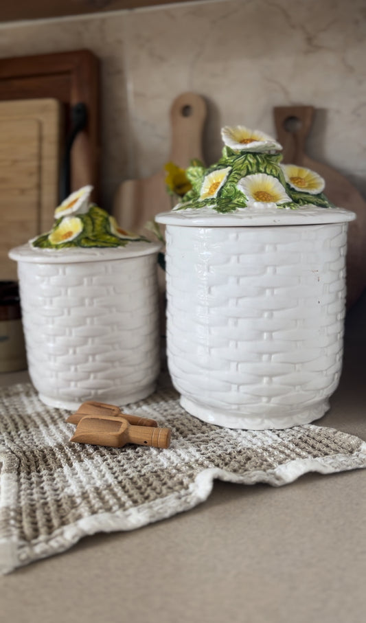 Set of 2 Vintage Lefton Daisy Canisters