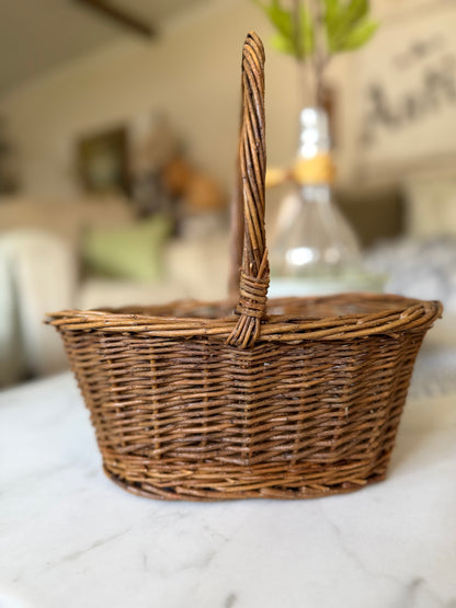 Small Handwoven Twig Basket with Handle (flowers not included)