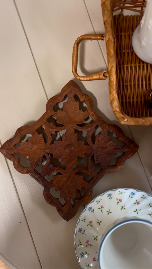 Square Carved Wooden Trivet