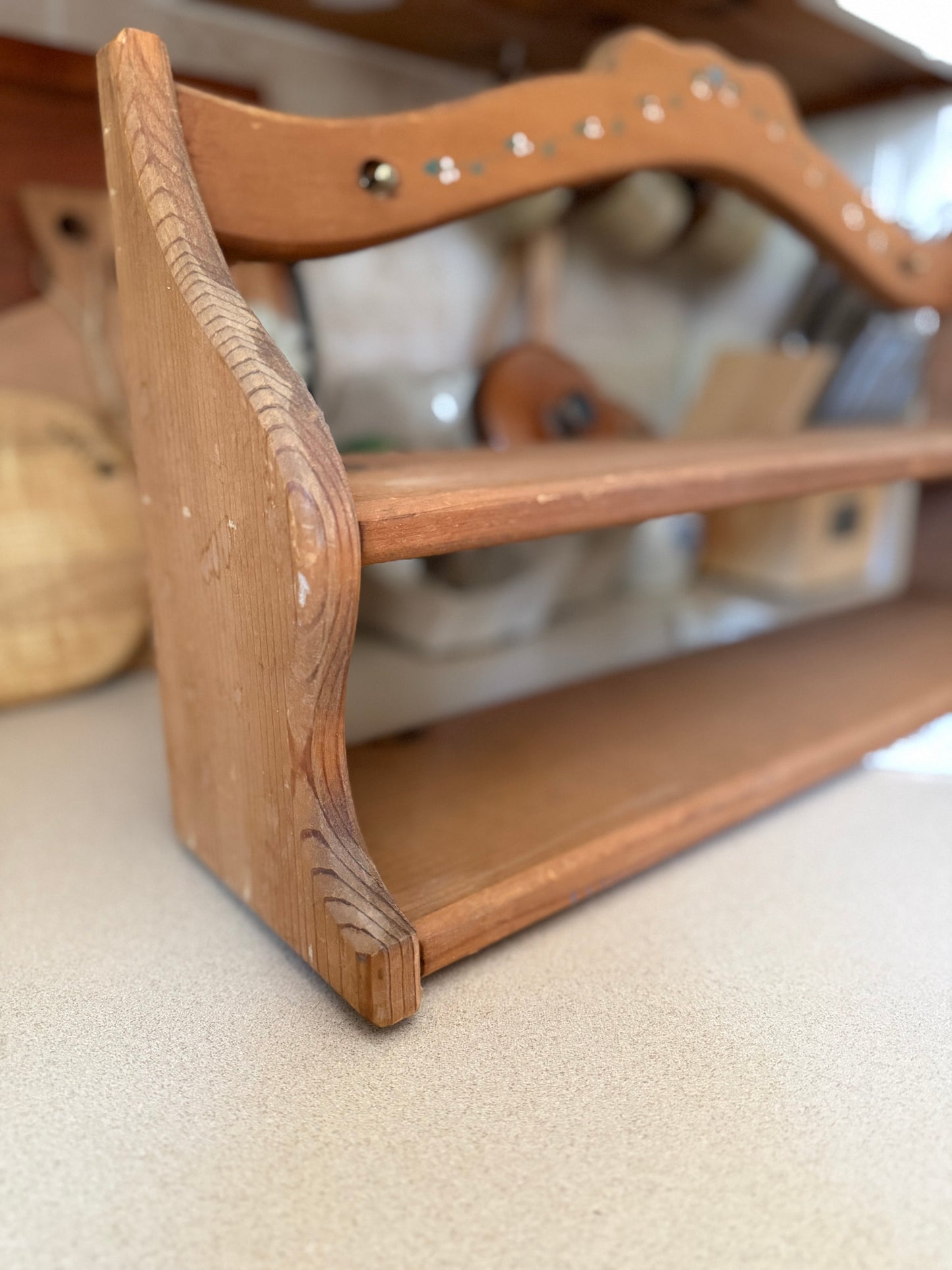 Wooden Shelf with Hand-painted Vine