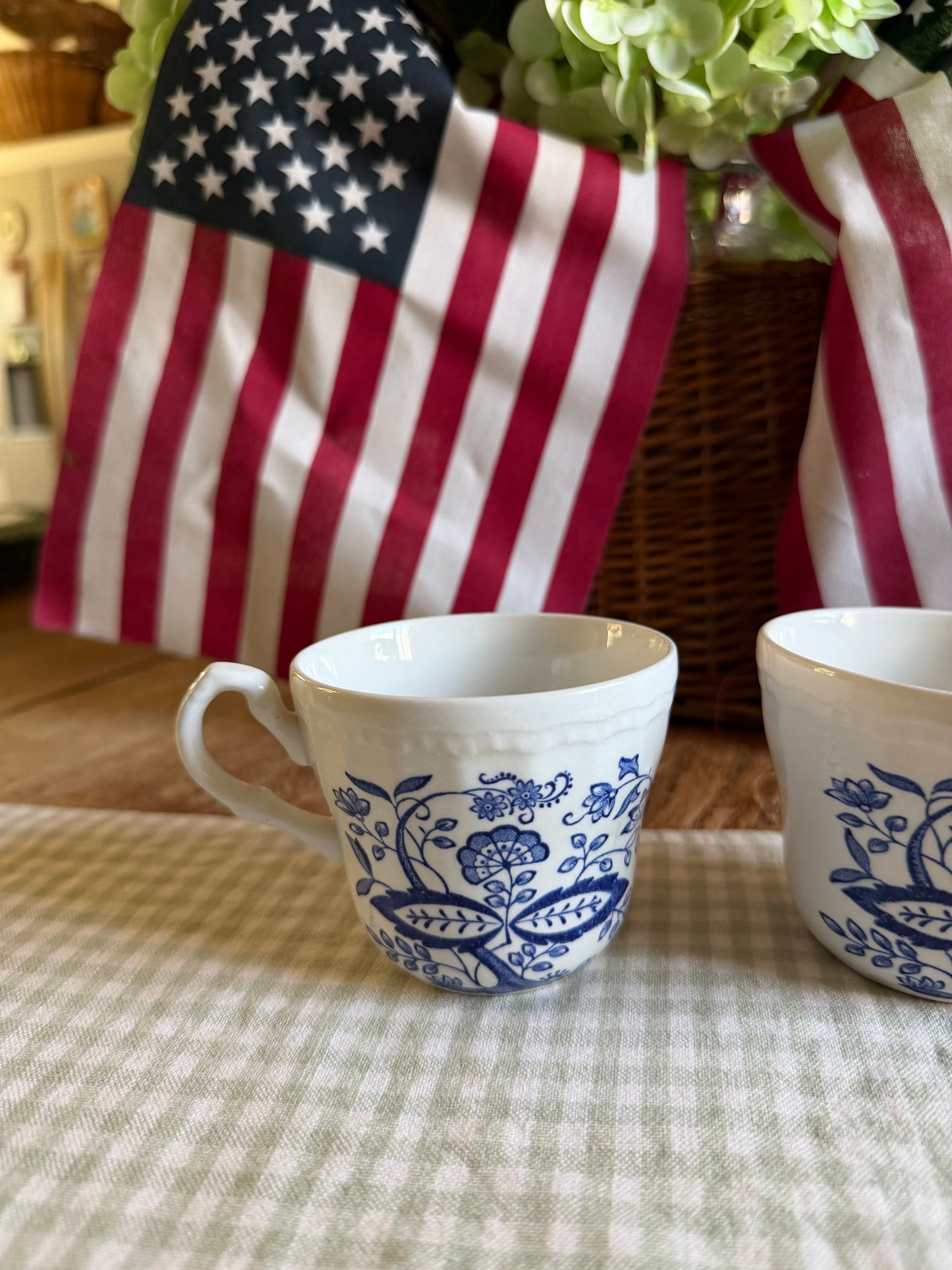 Set of 2 Blue Onion Enoch Wedgwood Teacups made in England