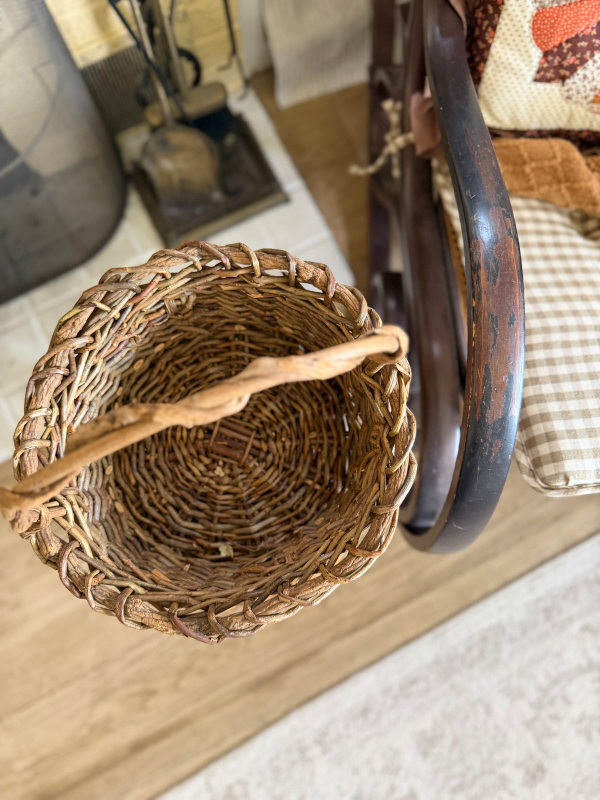 Rustic Hand-Woven Twig and Willow Gathering Basket