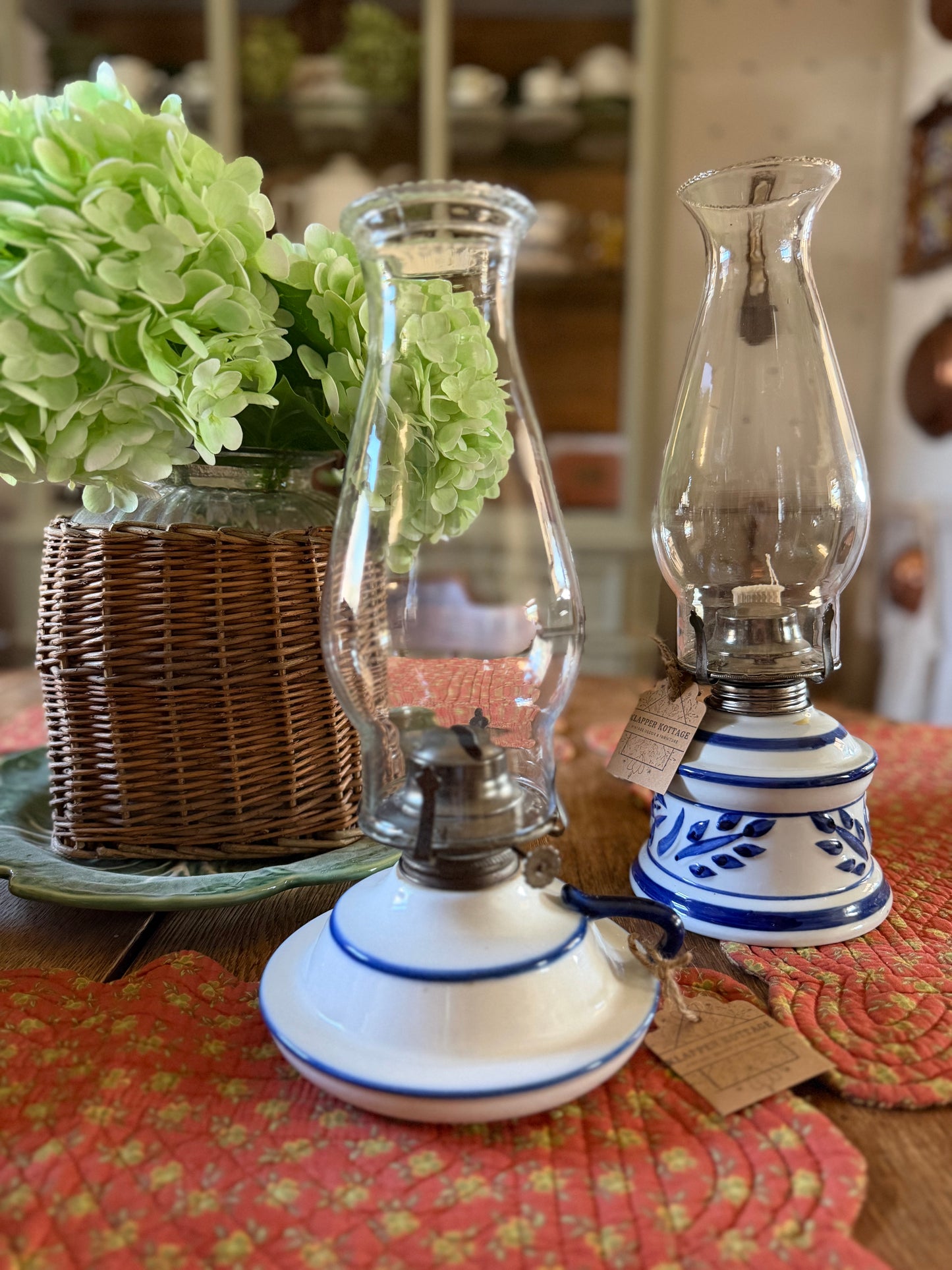 Blue and White Pottery Oil Lamps Made in the USA (sold separately)