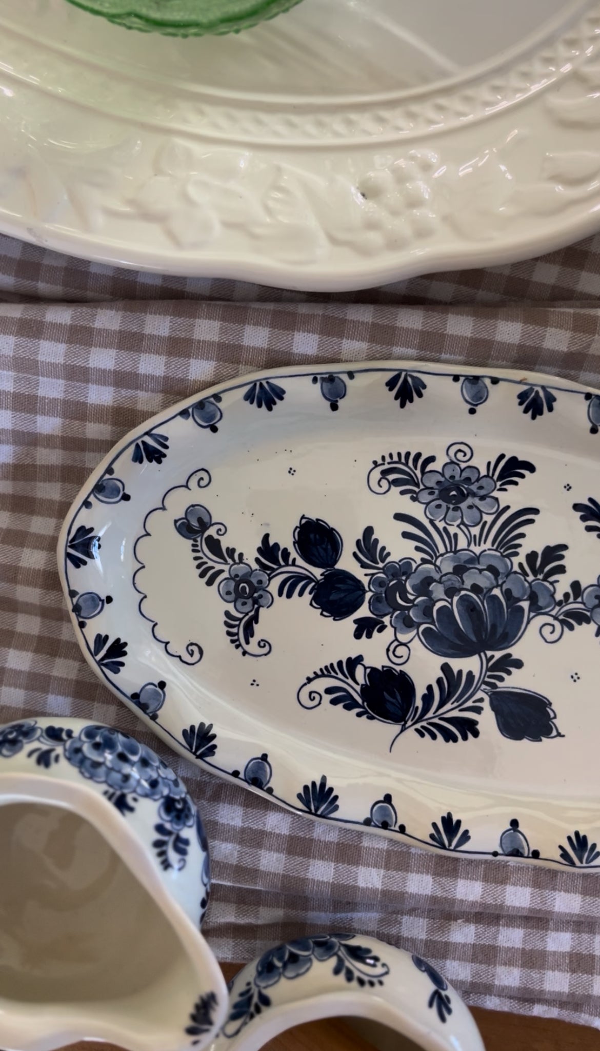 Delft Holland Teapot, Sugar Dish, Creamer, and Tray Set