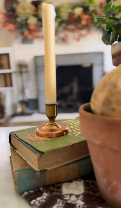 Set of 2 Brass and Copper Candle Holders