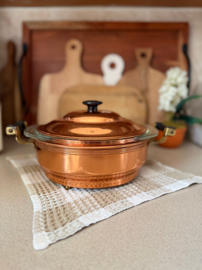 Pyrex Serving Dish with Copper Carrier and Lid