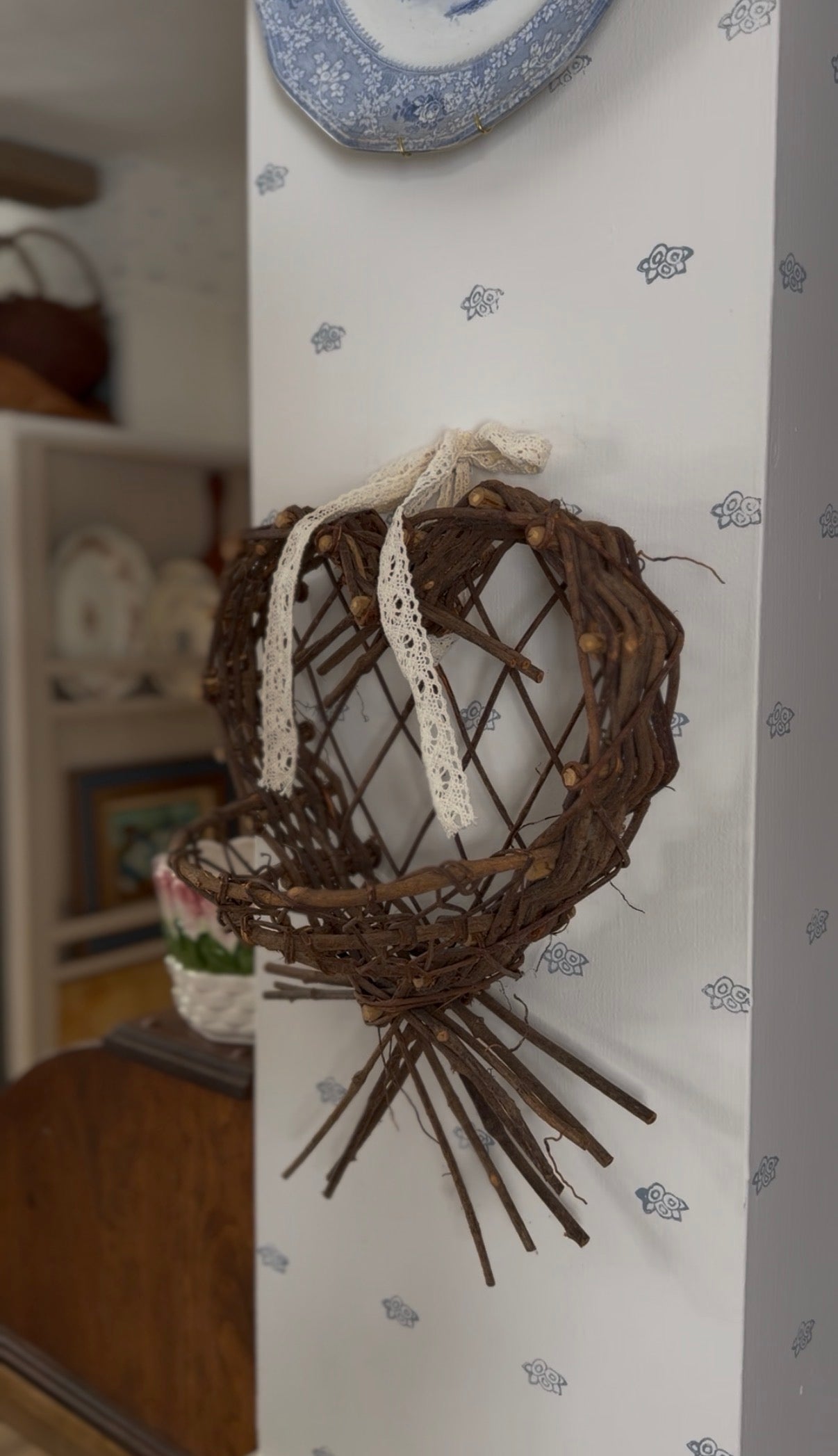 Woven Stick Heart Shaped Basket