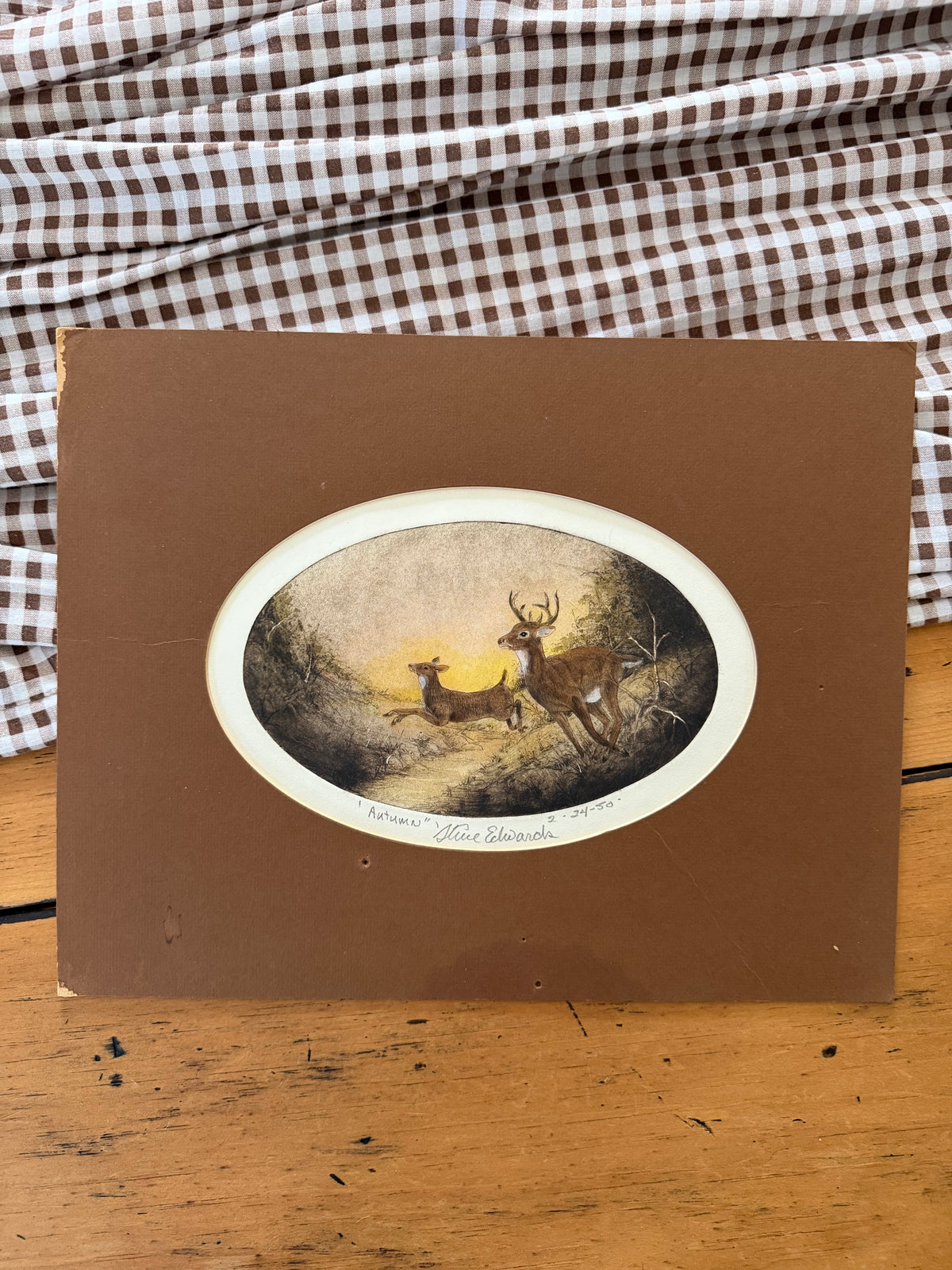Vintage Original Signed Wildlife Artwork with Brown Matting