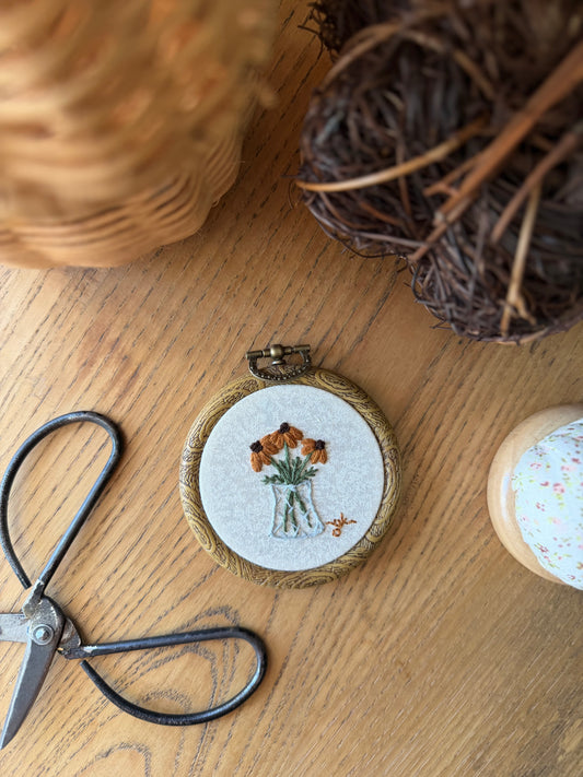 Fall Flowers in Vase Mini Embroidery Magnet