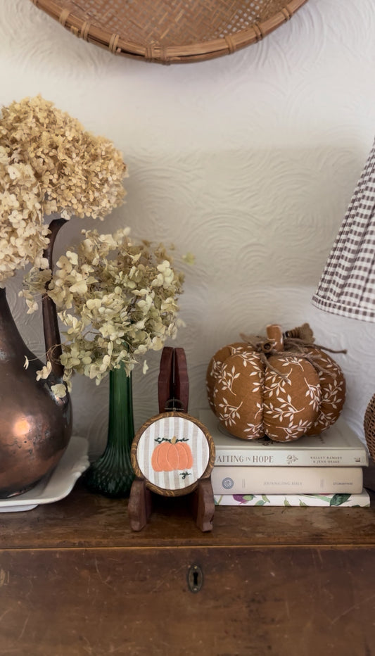 Small Orange Pumpkin on Striped Fabric Embroidery Magnet