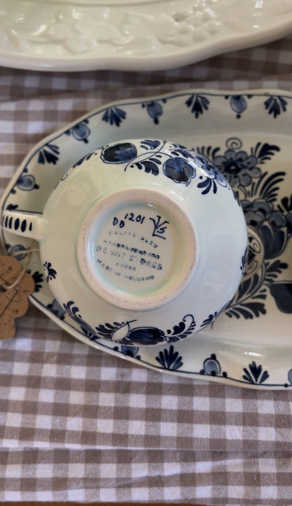 Delft Holland Teapot, Sugar Dish, Creamer, and Tray Set