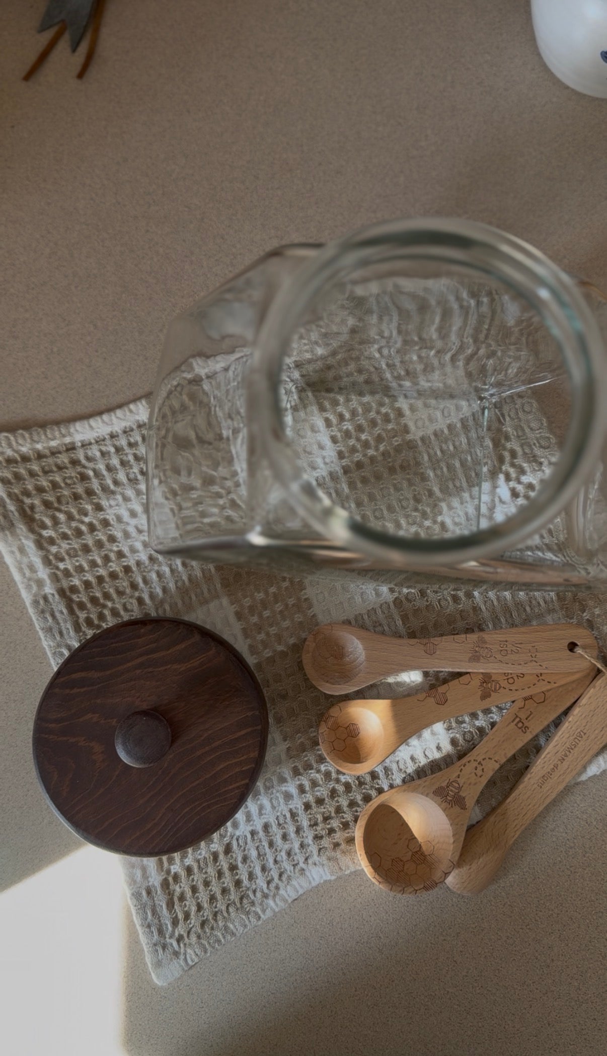 Large Glass Hexagon Canister with Wooden Lid