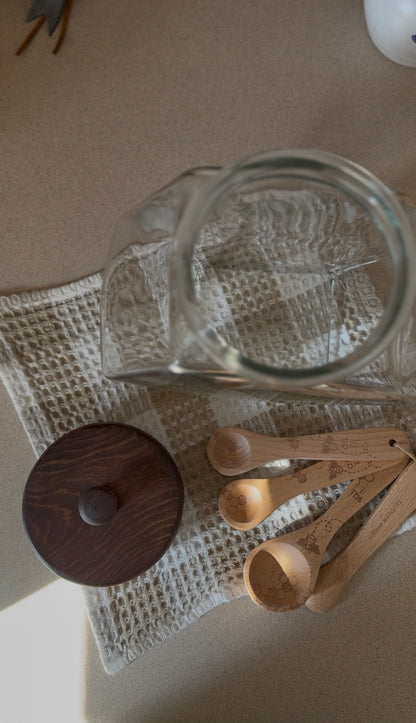 Large Glass Hexagon Canister with Wooden Lid