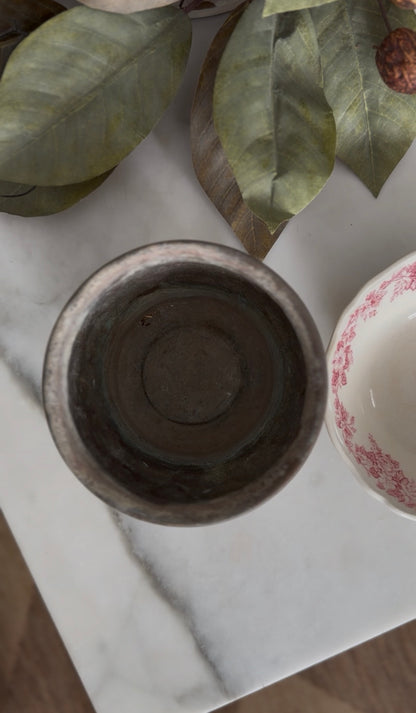 Brass Heart Planter with Red Floral Meakin Staffordshire England Bowl (flowers not included)