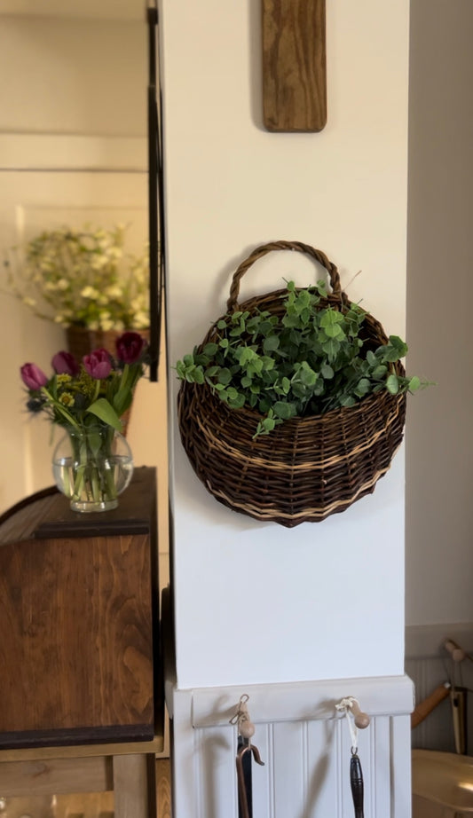 Large Two-Toned Woven Stick Hanging Basket (greenery included)