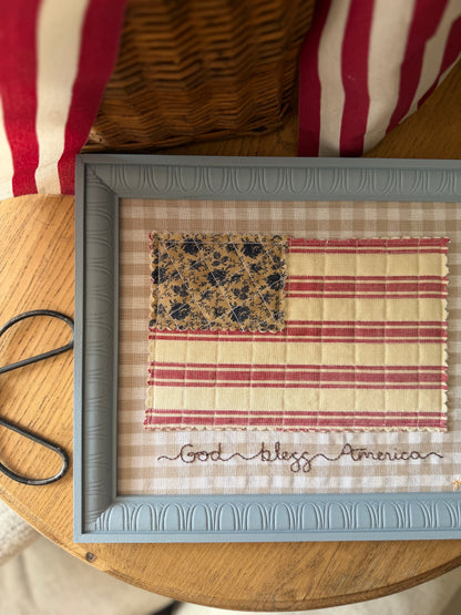 "God Bless America" Quilted Flag in a 10x12 Handmade Wooden Frame