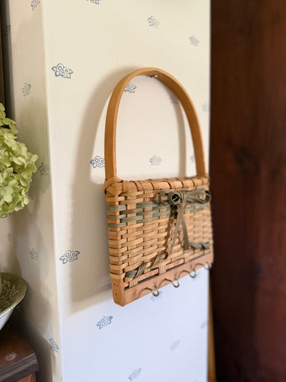 Wall Basket Key Holder with Green Accents