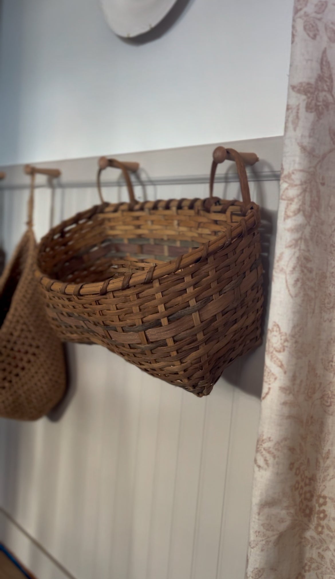 Double Handled Light Wicker Two-Toned Hanging Basket
