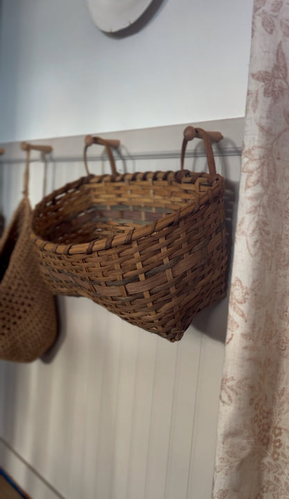 Double Handled Light Wicker Two-Toned Hanging Basket