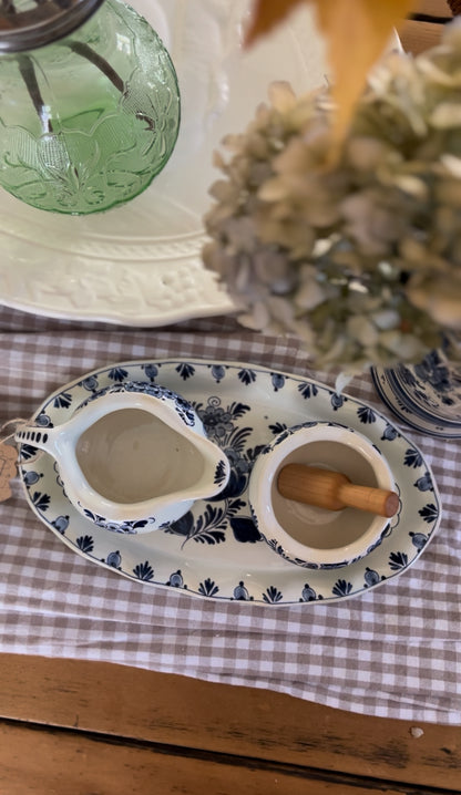 Delft Holland Teapot, Sugar Dish, Creamer, and Tray Set