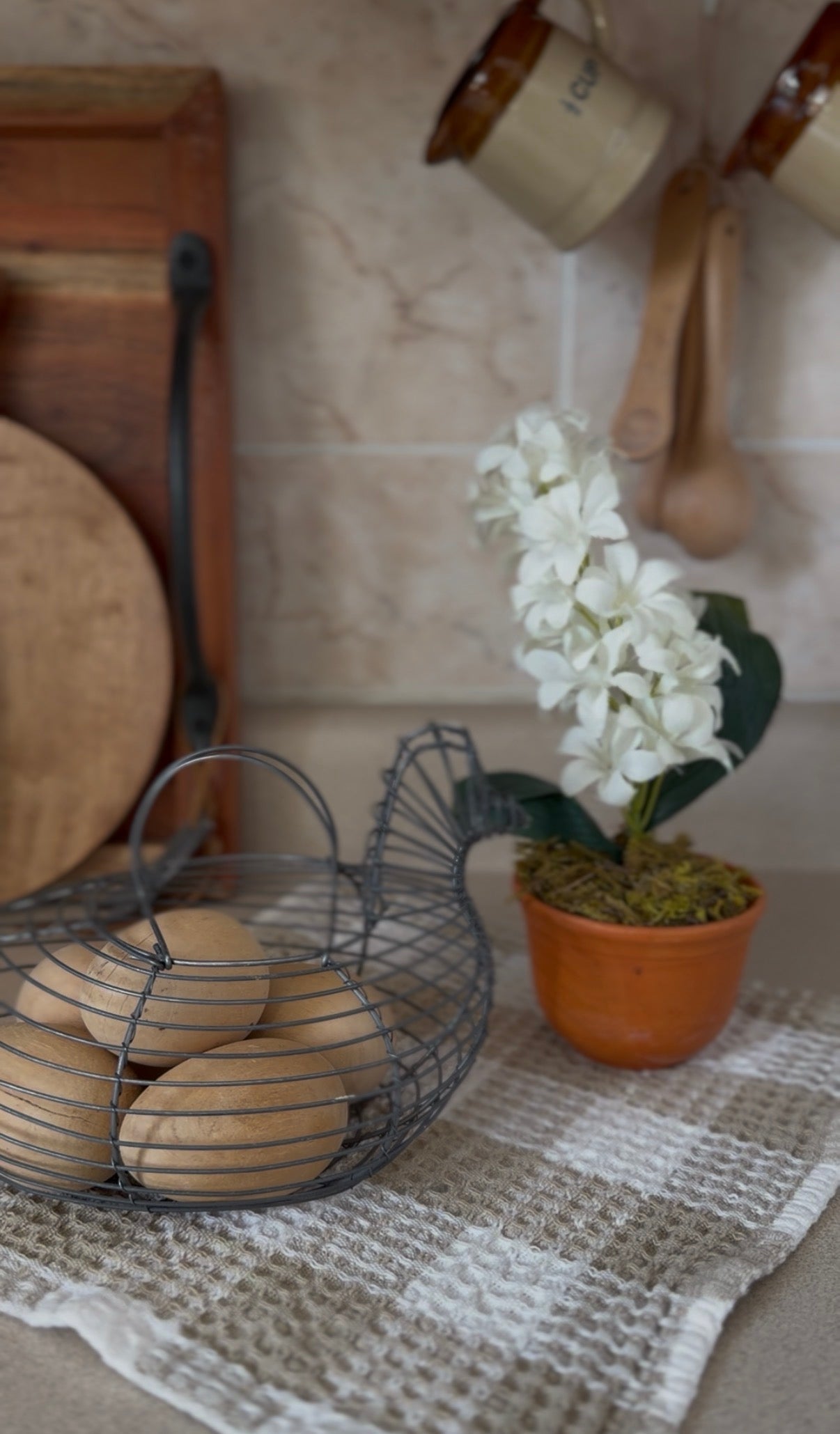 Wire Chicken Egg Basket with Wooden Eggs