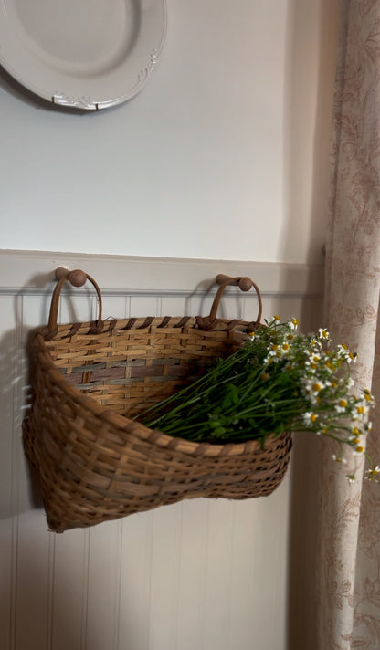 Double Handled Light Wicker Two-Toned Hanging Basket