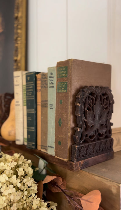 Hand Carved Wooden Folding and Expandable Book Ends