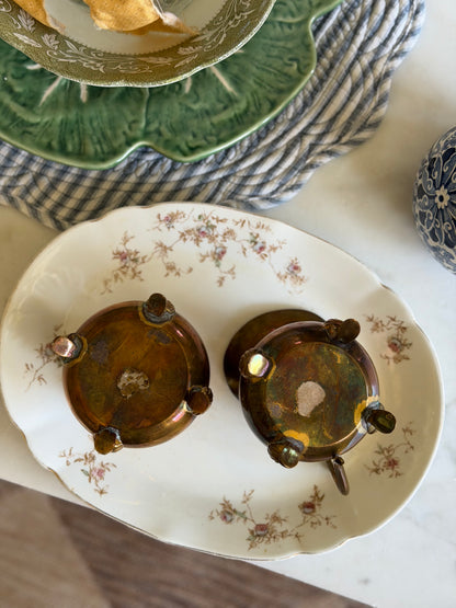 Brass Claw-Foot Sugar and Creamer Set with Silver Interior