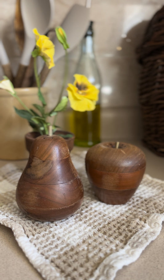 Solid Wood Apple and Pear Salt & Pepper Shakers