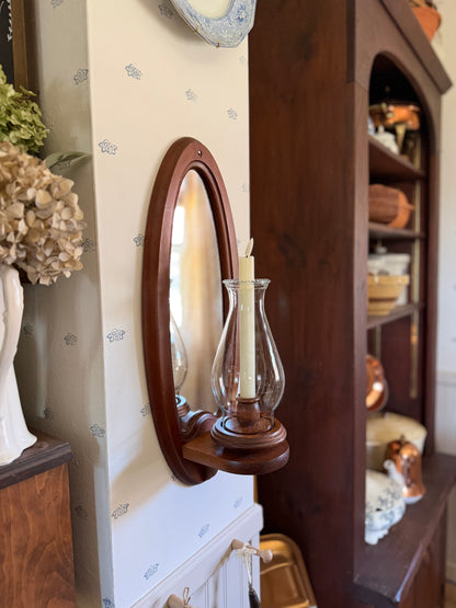 Large Mirrored Wooden Sconce with Hurricane Globe