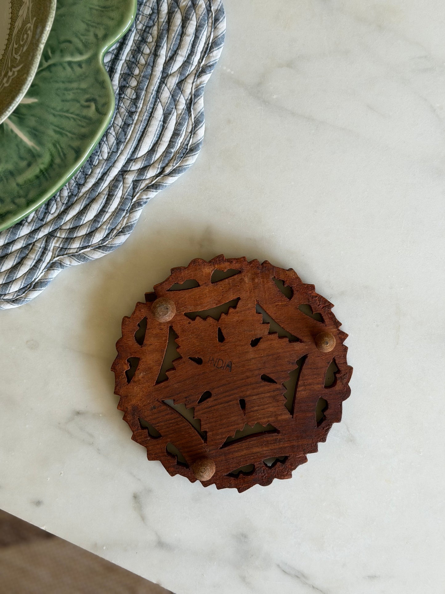 Carved Wooden Trivet made in India