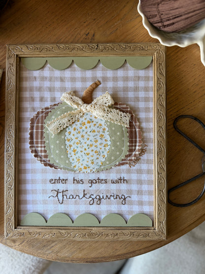 "enter his gates with thanksgiving" quilted pumpkin wall art