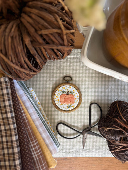 Pumpkin on Yellow Floral Fabric Mini Embroidery Magnet
