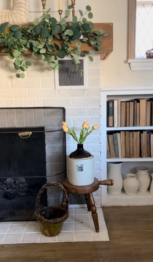 Antique "Western Stoneware" Jug Crock with Pink Tulips