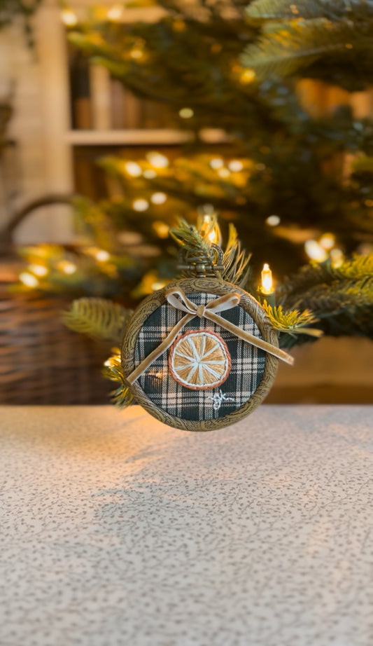 Small Dried Orange Green Flannel Embroidery Ornament