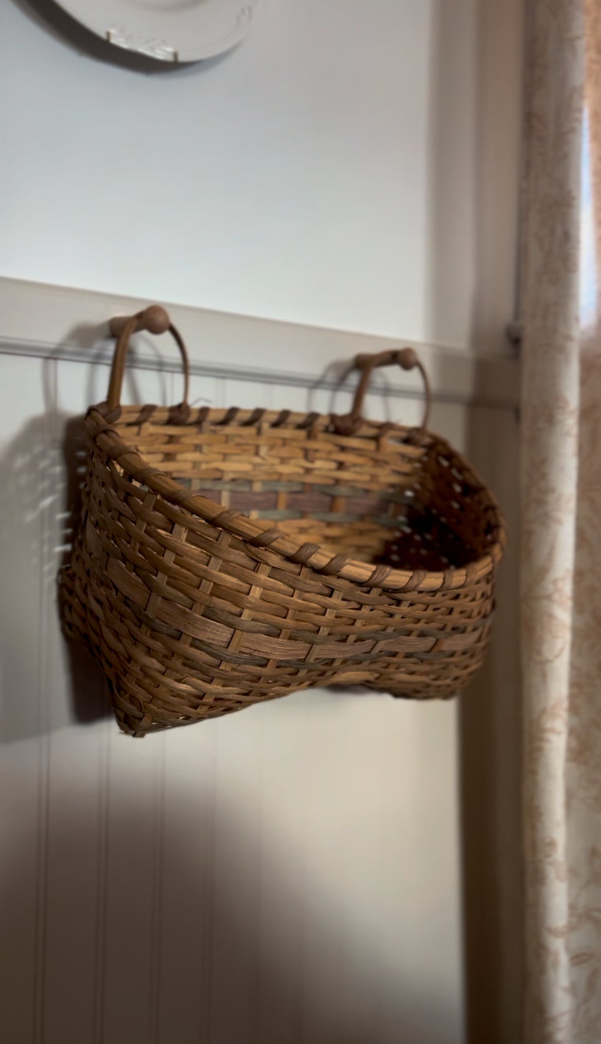 Double Handled Light Wicker Two-Toned Hanging Basket